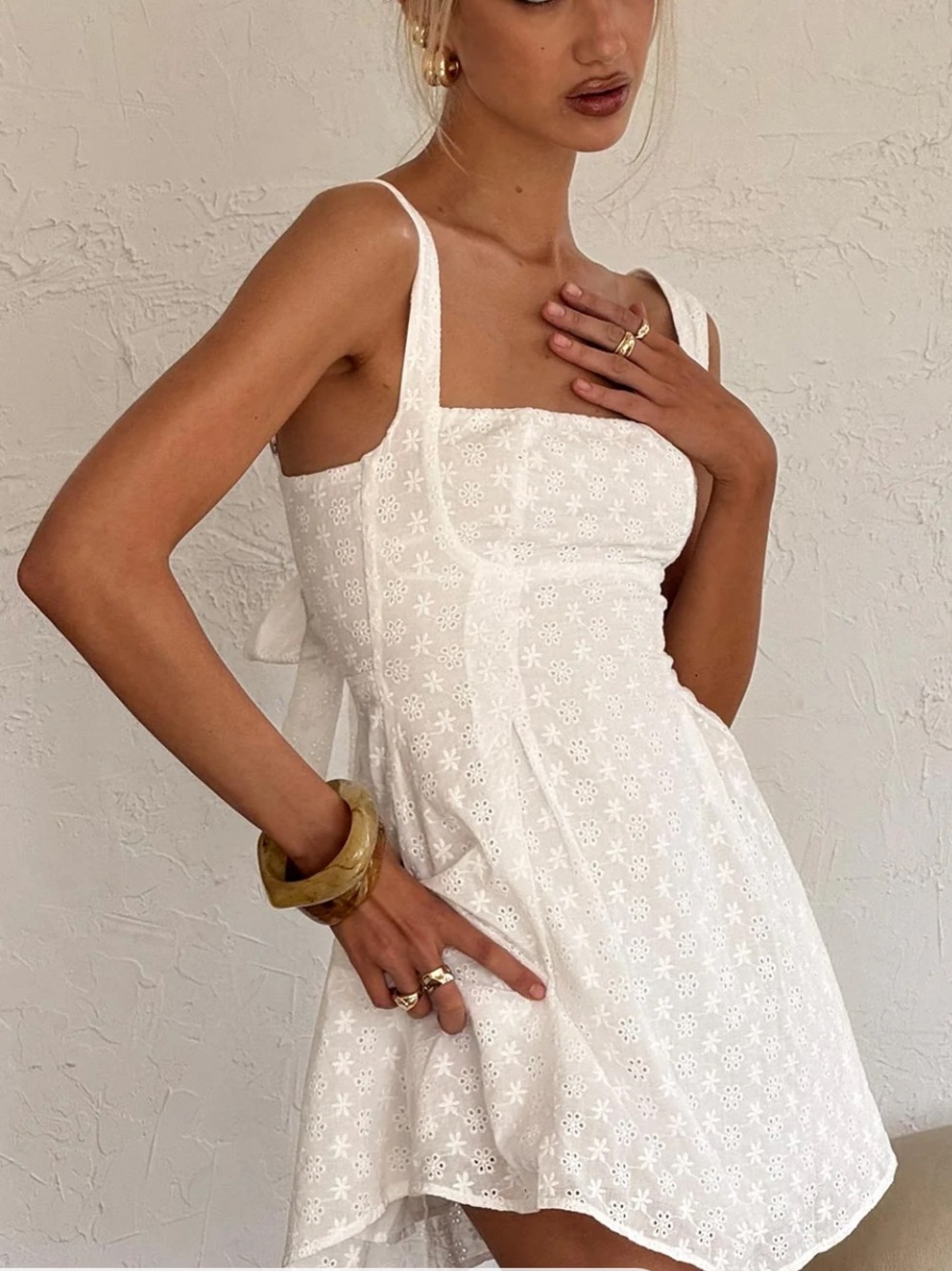 Princess Polly White Eyelet Bow-Back Mini Dress - Picture 7 of 8